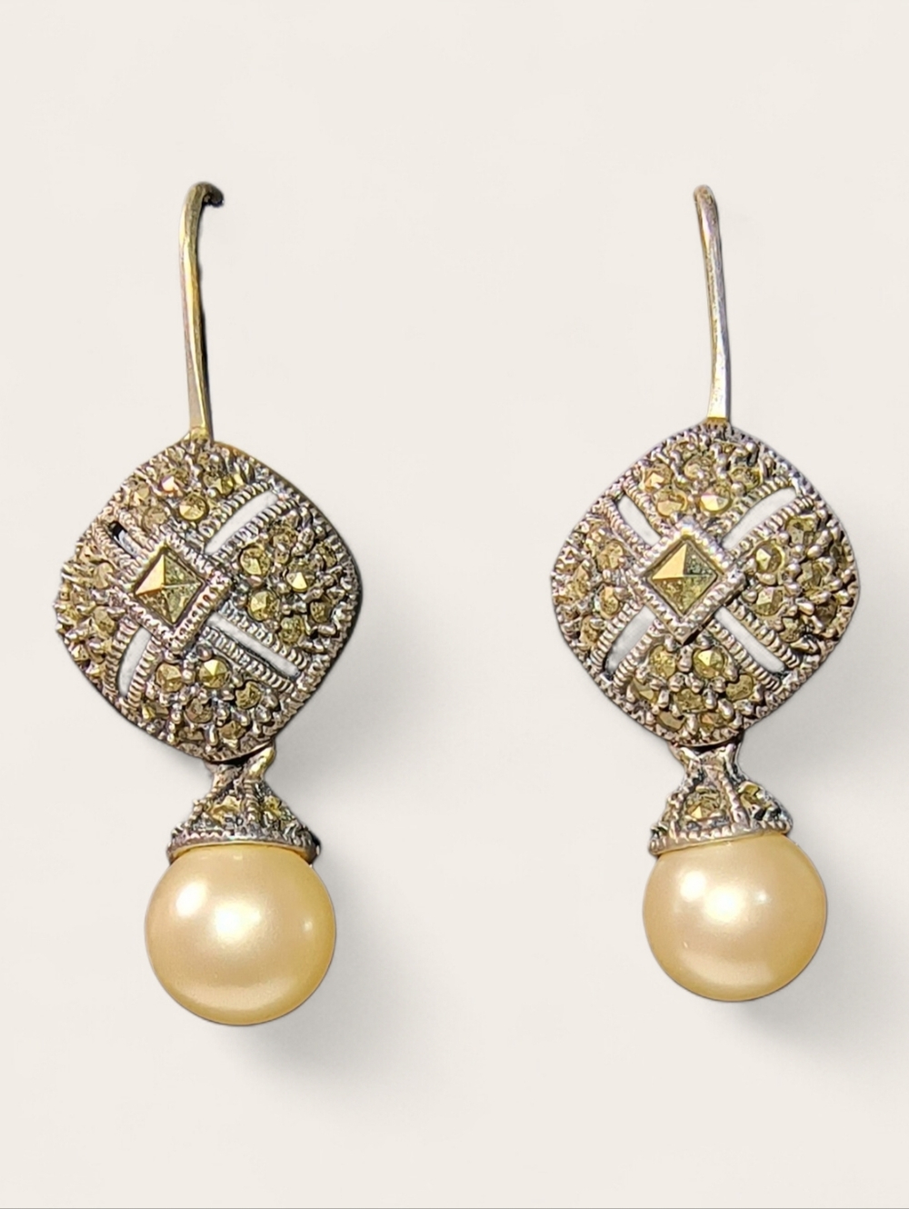 Judith Jack Vintage Faux Pearl, Marcasite & Sterling Silver Earrings